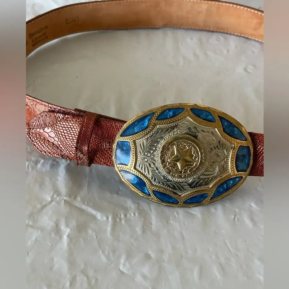 Justin Boots Lizard Leather Belt in Brown Size:38